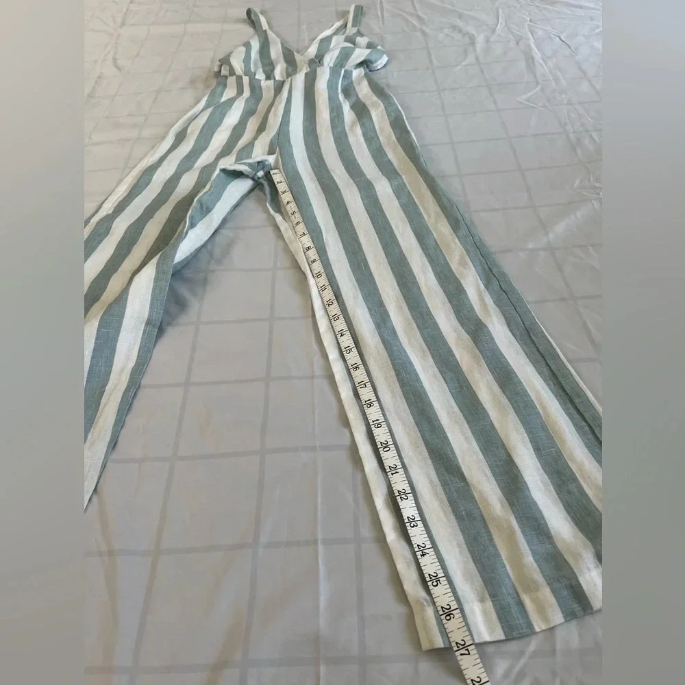 Reformation Dani 100% Linen Striped Jumpsuit In Baltic Size 0